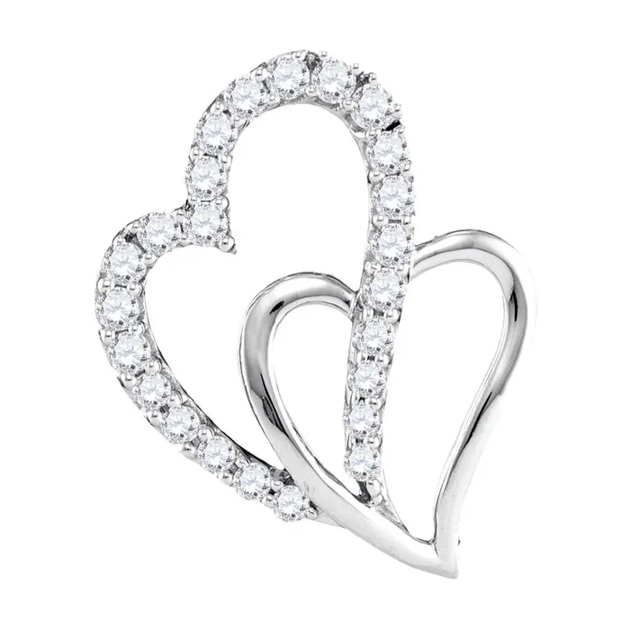 14k White Gold Round Diamond Double Heart Pendant 38 Cttw gndatlanta Necklaces 14k White Gold Round Diamond Double Heart Pendant 38 Cttw gndatlanta Necklaces