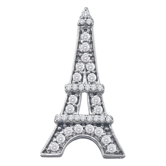 14k White Gold Round Diamond Eiffel Tower Fashion Pendant 13 Cttw gndatlanta Necklaces 14k White Gold Round Diamond Eiffel Tower Fashion Pendant 13 Cttw gndatlanta Necklaces