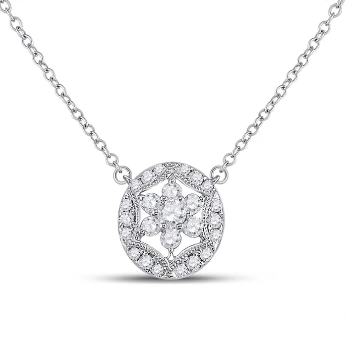 14k White Gold Round Diamond Floral Cluster Necklace 13 Cttw gndatlanta Necklaces 14k White Gold Round Diamond Floral Cluster Necklace 13 Cttw gndatlanta Necklaces