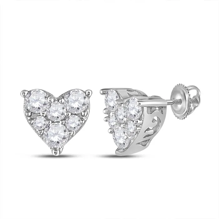 14k White Gold Round Diamond Heart Cluster Stud Earrings 13 Cttw gndatlanta Earrings 14k White Gold Round Diamond Heart Cluster Stud Earrings 13 Cttw gndatlanta Earrings