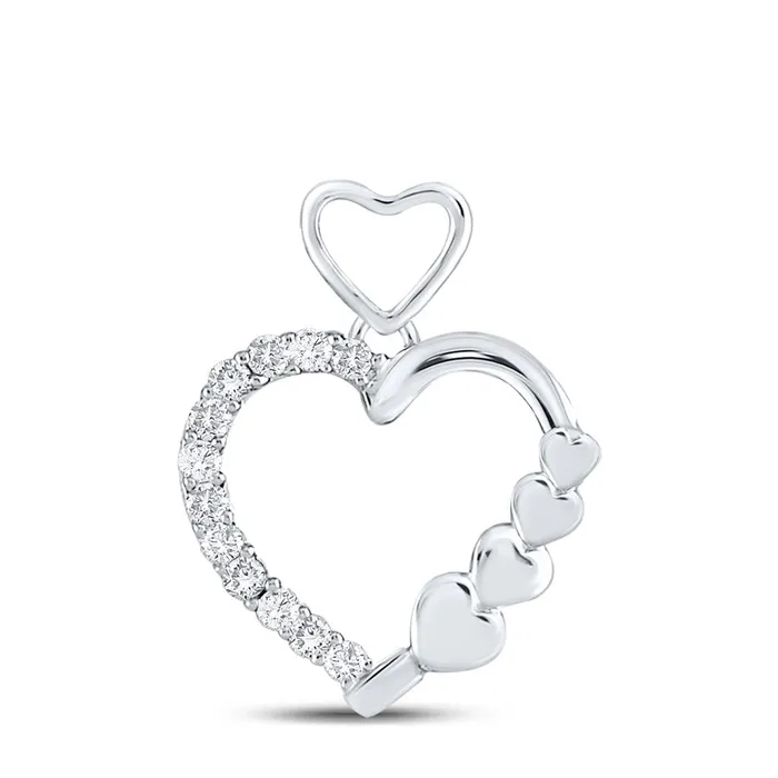 14k White Gold Round Diamond Heart Pendant 112 Cttw gndatlanta Necklaces