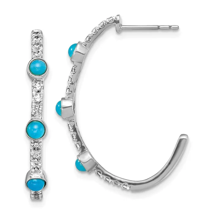 14k White Gold Turquoise and White Topaz Jhoop Earrings Goldia Earrings