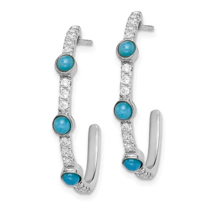 14k White Gold Turquoise and White Topaz Jhoop Earrings Goldia Earrings