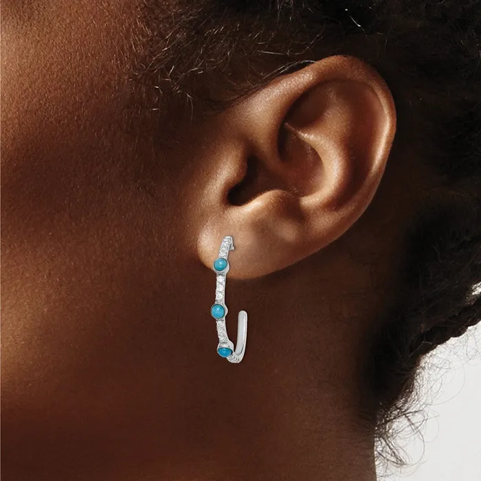 14k White Gold Turquoise and White Topaz Jhoop Earrings Goldia Earrings