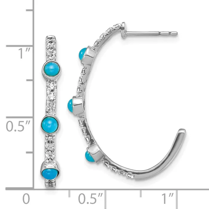 14k White Gold Turquoise and White Topaz Jhoop Earrings Goldia Earrings