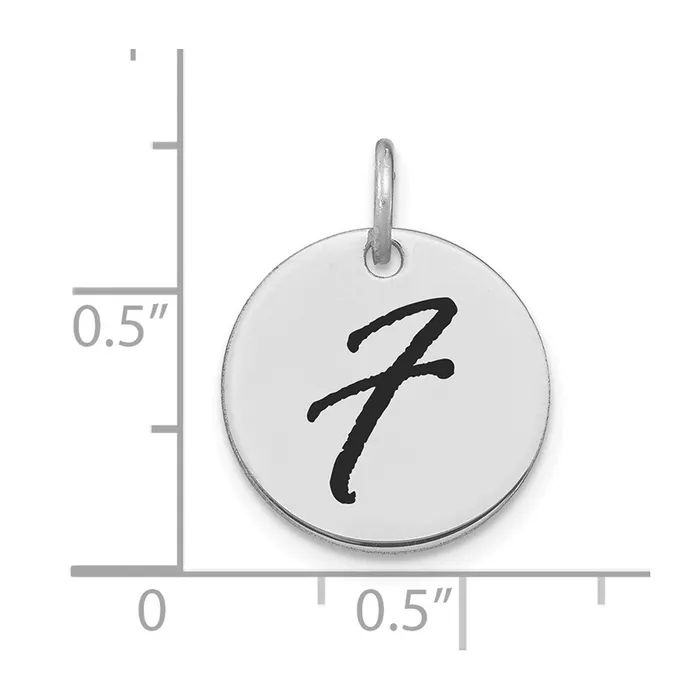 14k White Goldw Polished Black Enamel Letter F Initial Disk Charm Goldia Charm Necklaces
