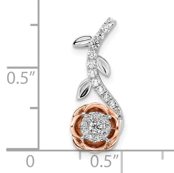 14K WhiteRose Gold Two Tone Rose and White 14 Ct Lab Grown Diamond VSSI G Rose Chain Slide Pendant Goldia Rings
