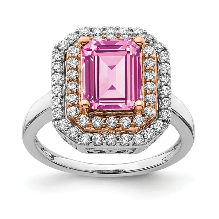 14K WhiteRose Gold TwoTone Rose and White 58 Ct Lab Grown Diamond VSSI G and Lab Created Pink Sapphire Fashion Ring Goldia Rings 14K WhiteRose Gold TwoTone Rose and White 58 Ct Lab Grown Diamond VSSI G and Lab Created Pink Sapphire Fashion Ring Goldia Rings