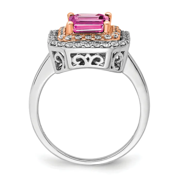 14K WhiteRose Gold TwoTone Rose and White 58 Ct Lab Grown Diamond VSSI G and Lab Created Pink Sapphire Fashion Ring Goldia Rings