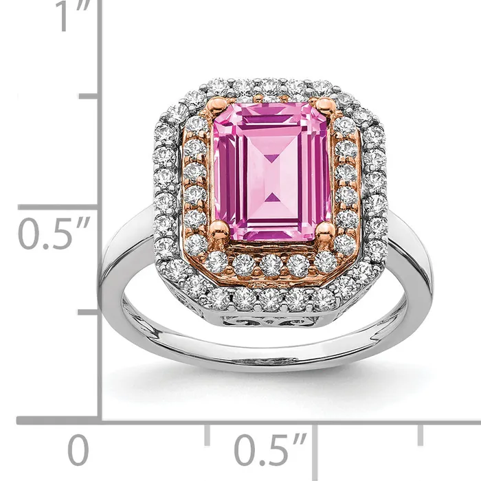 14K WhiteRose Gold TwoTone Rose and White 58 Ct Lab Grown Diamond VSSI G and Lab Created Pink Sapphire Fashion Ring Goldia Rings
