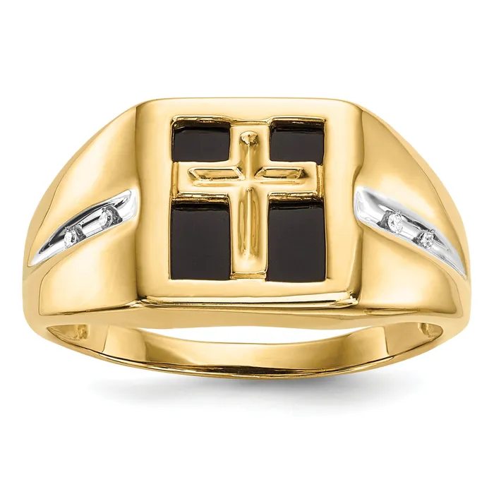 14k Yellow Gold 02 Ct Lab Grown Diamond VSSI G and Onyx Cross Mens Ring Goldia Rings 14k Yellow Gold 02 Ct Lab Grown Diamond VSSI G and Onyx Cross Mens Ring Goldia Rings