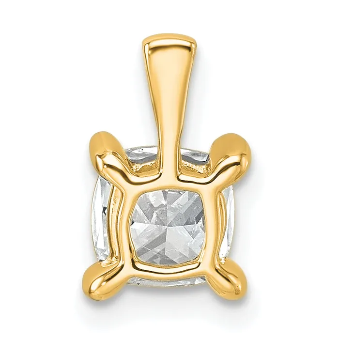 14k Yellow Gold 1 Ct Lab Grown Diamond VSSI G Cushion Four Prong Pendant Goldia Necklaces