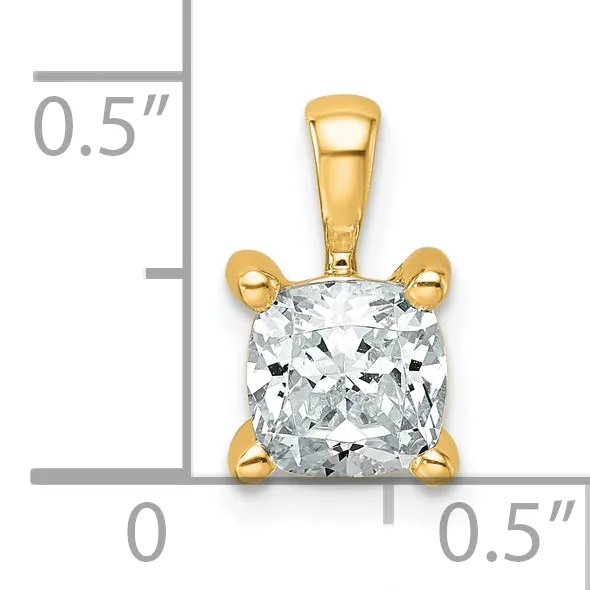 14k Yellow Gold 1 Ct Lab Grown Diamond VSSI G Cushion Four Prong Pendant Goldia Necklaces