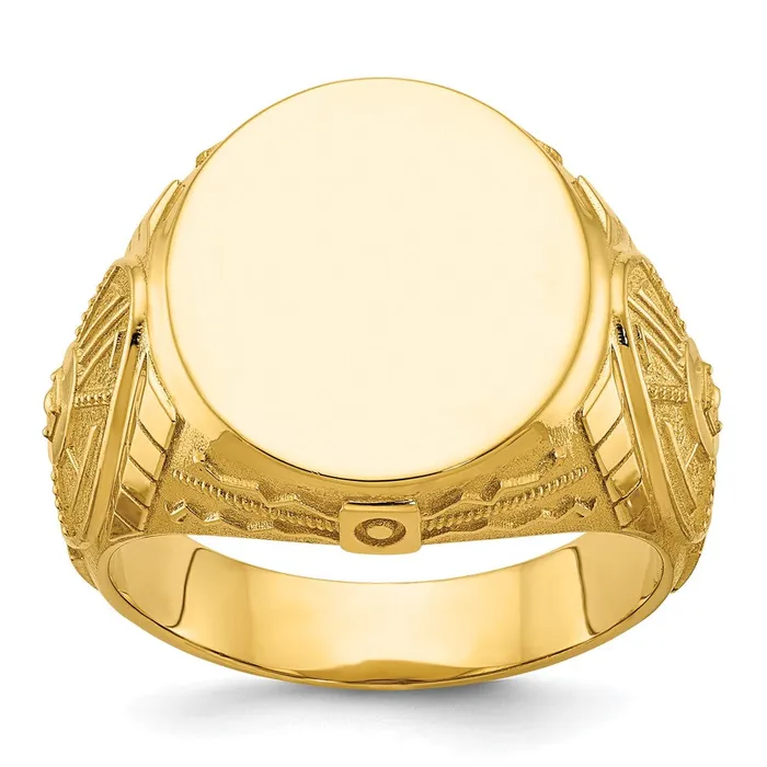 14k Yellow Gold 185x1575mm Mens Round Signet Ring Goldia Rings