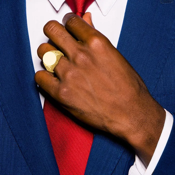 14k Yellow Gold 185x1575mm Mens Round Signet Ring Goldia Rings