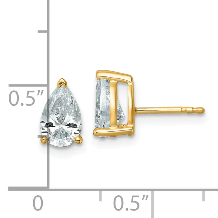 14k Yellow Gold 2 ctw Certified Lab Grown Diamond VSSI G Pear 4 Prong Heavy Wt Stud Earrings Goldia Earrings