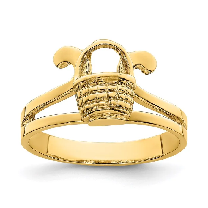 14K Yellow Gold 2D Flat Back Mini Basket Ring Goldia Rings