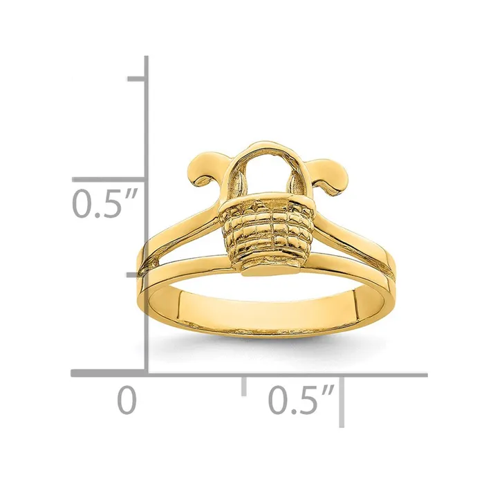 14K Yellow Gold 2D Flat Back Mini Basket Ring Goldia Rings