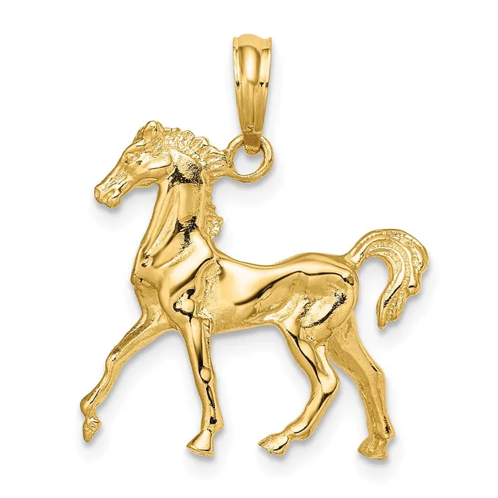 14k Yellow Gold 3D Horse Charm Goldia Charm Necklaces