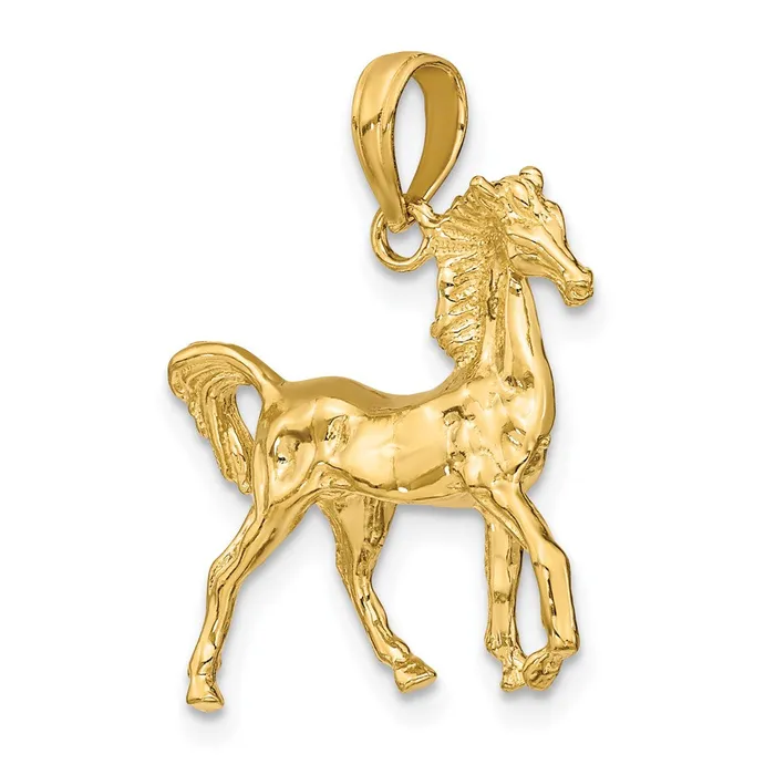 14k Yellow Gold 3D Horse Charm Goldia Charm Necklaces
