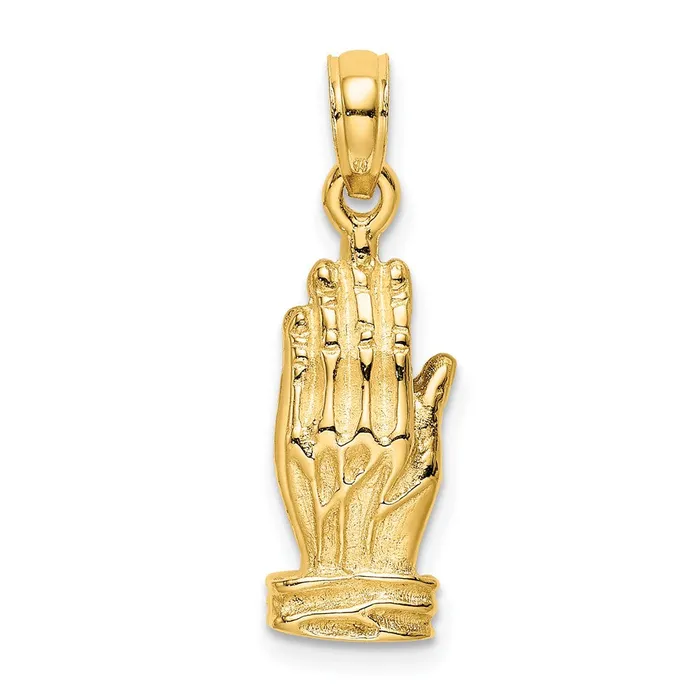 14k Yellow Gold 3D Praying Hands Charm Goldia Charm Necklaces