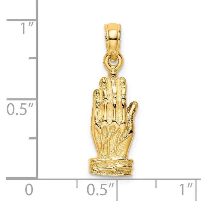 14k Yellow Gold 3D Praying Hands Charm Goldia Charm Necklaces