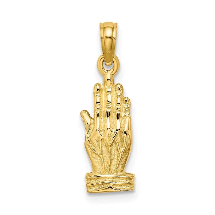 14k Yellow Gold 3D Praying Hands Charm Goldia Charm Necklaces