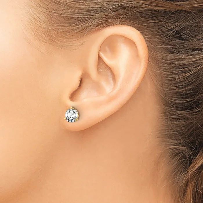 14k Yellow Gold 4 ctw Lab Grown Diamond VSSI G Round 3 Prong Heavy Wt Stud Earrings Goldia Earrings