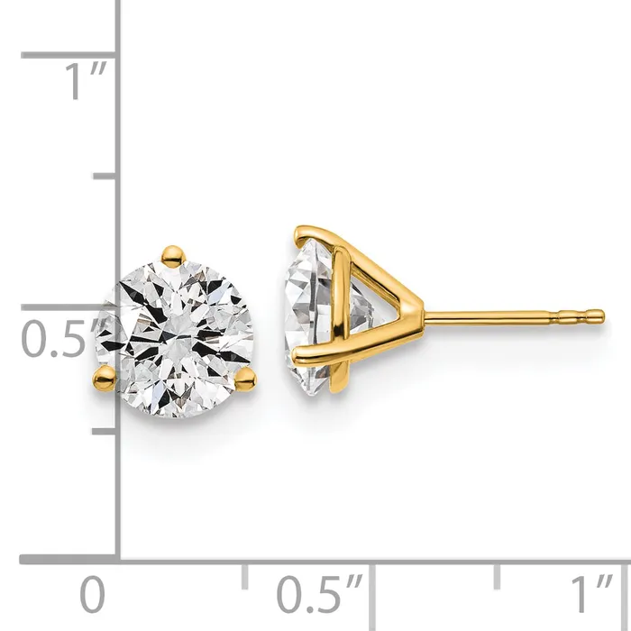 14k Yellow Gold 4 ctw Lab Grown Diamond VSSI G Round 3 Prong Heavy Wt Stud Earrings Goldia Earrings