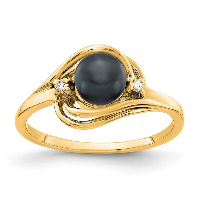 14K Yellow Gold 55mm Black FW Cultured Pearl AAA Real Diamond ring Goldiacom Rings 14K Yellow Gold 55mm Black FW Cultured Pearl AAA Real Diamond ring Goldiacom Rings