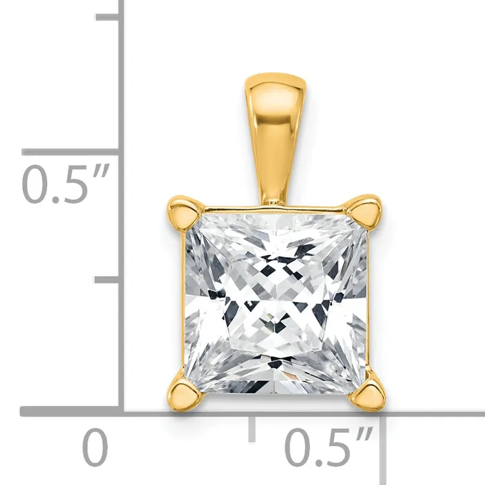14k Yellow Gold 5 Ct Lab Grown Diamond VSSI G Princess Four Prong Pendant Goldia Necklaces