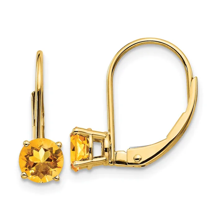 14k Yellow Gold 5mm Citrine Leverback Earrings Goldia Earrings