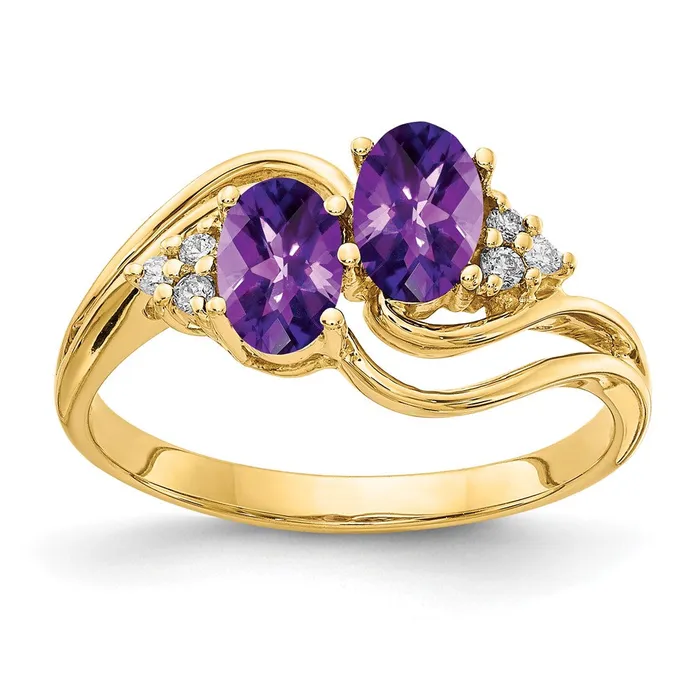 14k Yellow Gold 6x4mm Oval Amethyst Checker AAA Diamond ring Goldia Rings 14k Yellow Gold 6x4mm Oval Amethyst Checker AAA Diamond ring Goldia Rings