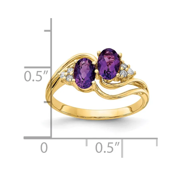 14k Yellow Gold 6x4mm Oval Amethyst Checker AAA Diamond ring Goldia Rings