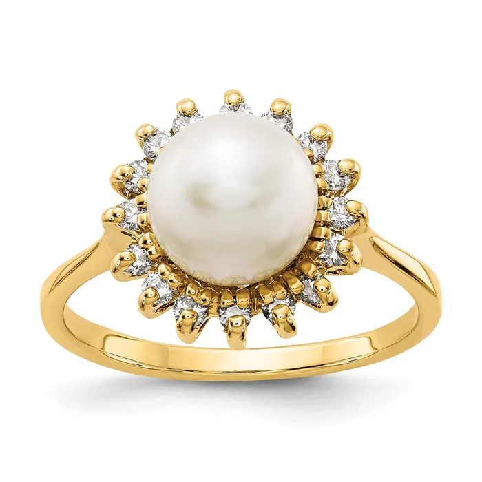 14K Yellow Gold 75mm FW Cultured Pearl A Real Diamond ring Goldiacom Rings 14K Yellow Gold 75mm FW Cultured Pearl A Real Diamond ring Goldiacom Rings