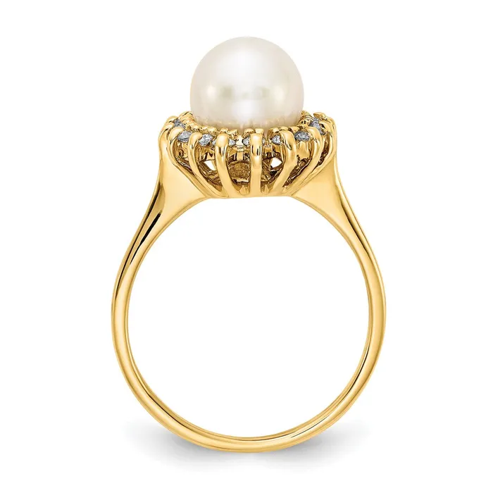 14K Yellow Gold 75mm FW Cultured Pearl A Real Diamond ring Goldiacom Rings