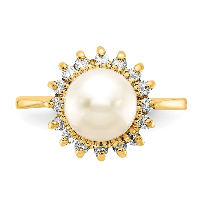 14K Yellow Gold 75mm FW Cultured Pearl A Real Diamond ring Goldiacom Rings