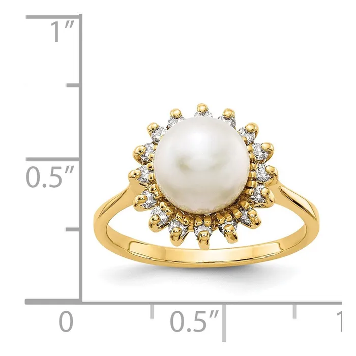 14K Yellow Gold 75mm FW Cultured Pearl A Real Diamond ring Goldiacom Rings