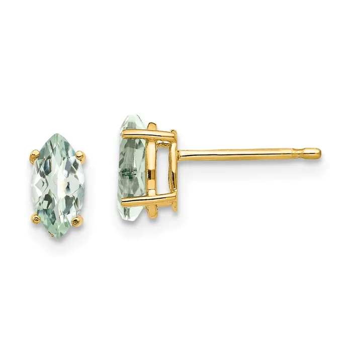 14k Yellow Gold 7x35 Marquise CheckerCut Green Quartz Earring Goldia Earrings