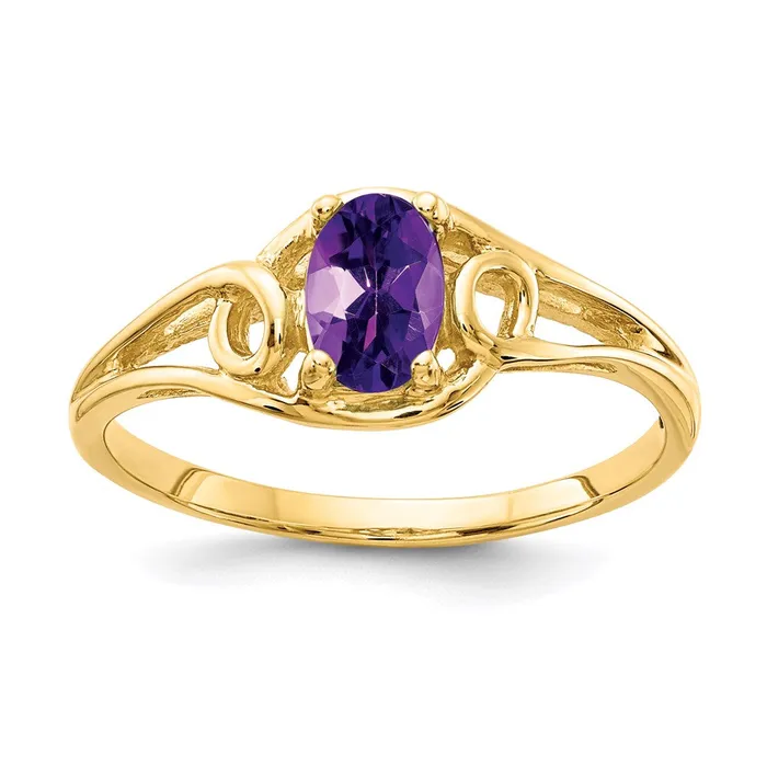 14K Yellow Gold 7x5mm Oval Amethyst Checker ring Goldia Rings