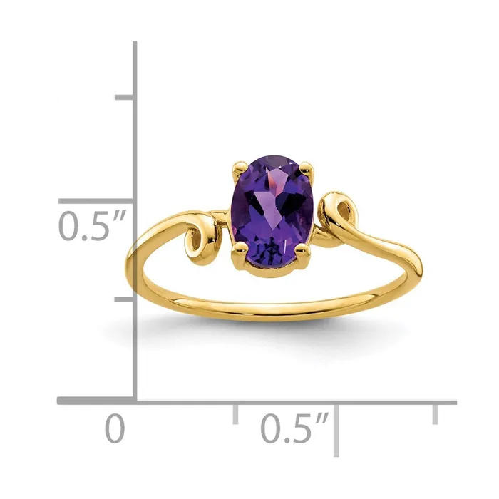 14K Yellow Gold 7x5mm Oval Amethyst Checker ring Goldia Rings