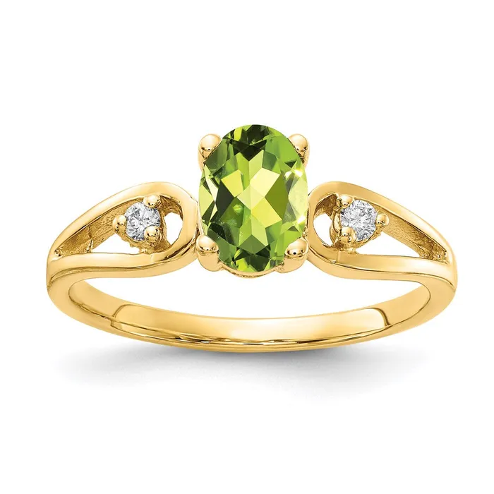 14K Yellow Gold 7x5mm Oval Peridot Checker A Real Diamond ring Goldia Rings 14K Yellow Gold 7x5mm Oval Peridot Checker A Real Diamond ring Goldia Rings