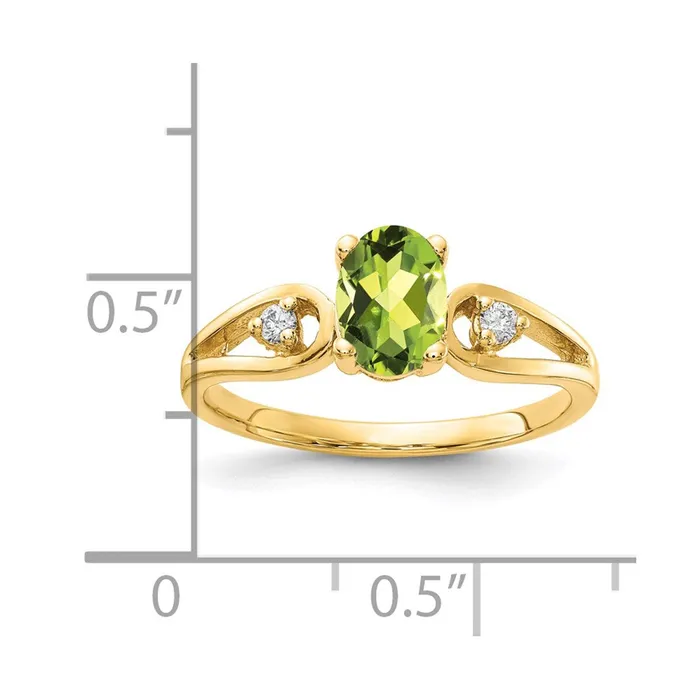 14K Yellow Gold 7x5mm Oval Peridot Checker A Real Diamond ring Goldia Rings