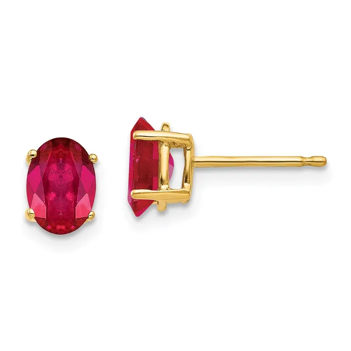 14k Yellow Gold 7x5mm Oval Ruby Earrings Goldia Earrings