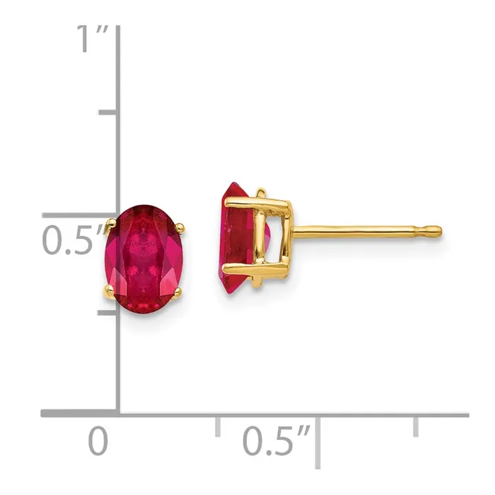 14k Yellow Gold 7x5mm Oval Ruby Earrings Goldia Earrings