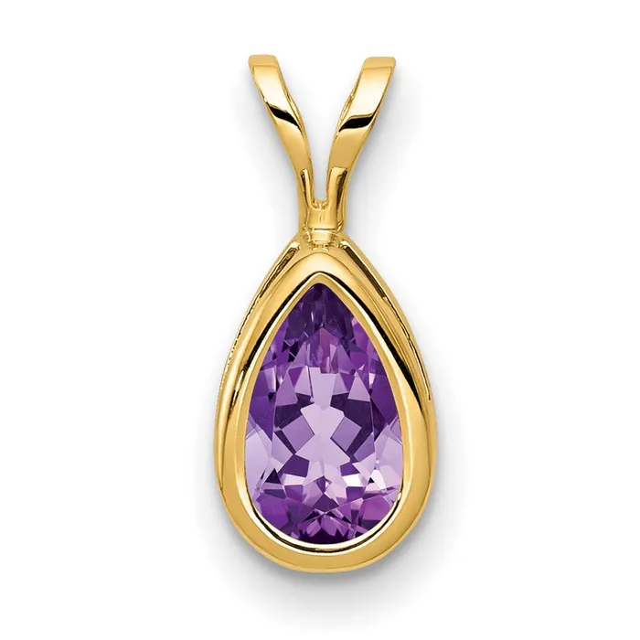 14K Yellow Gold 8x5mm Pear Amethyst bezel pendant Goldia Necklaces