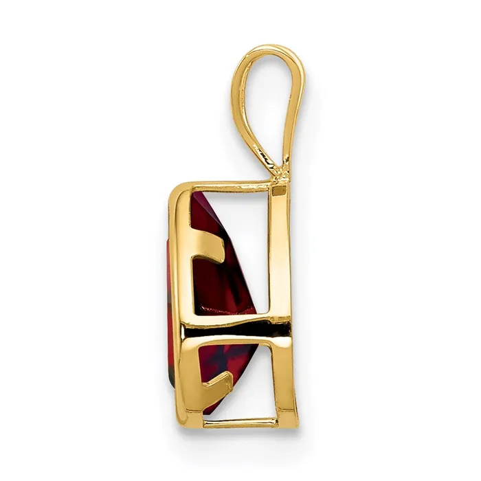 14K Yellow Gold 8x5mm Pear Garnet Checker bezel pendant Goldia Necklaces