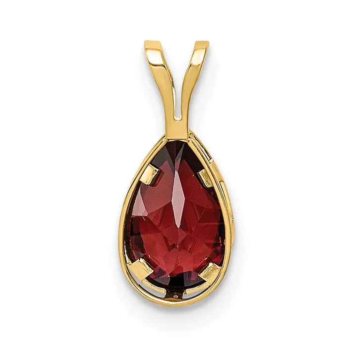 14K Yellow Gold 8x5mm Pear Garnet Checker bezel pendant Goldia Necklaces