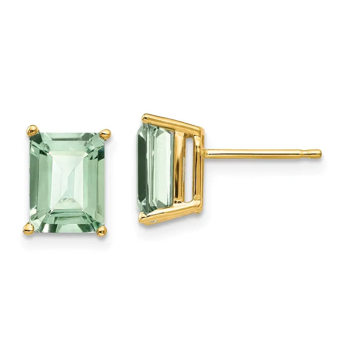 14k Yellow Gold 8x6 EmeraldCut Green Quartz Earrings Goldia Earrings