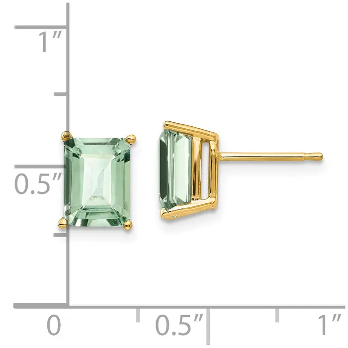 14k Yellow Gold 8x6 EmeraldCut Green Quartz Earrings Goldia Earrings